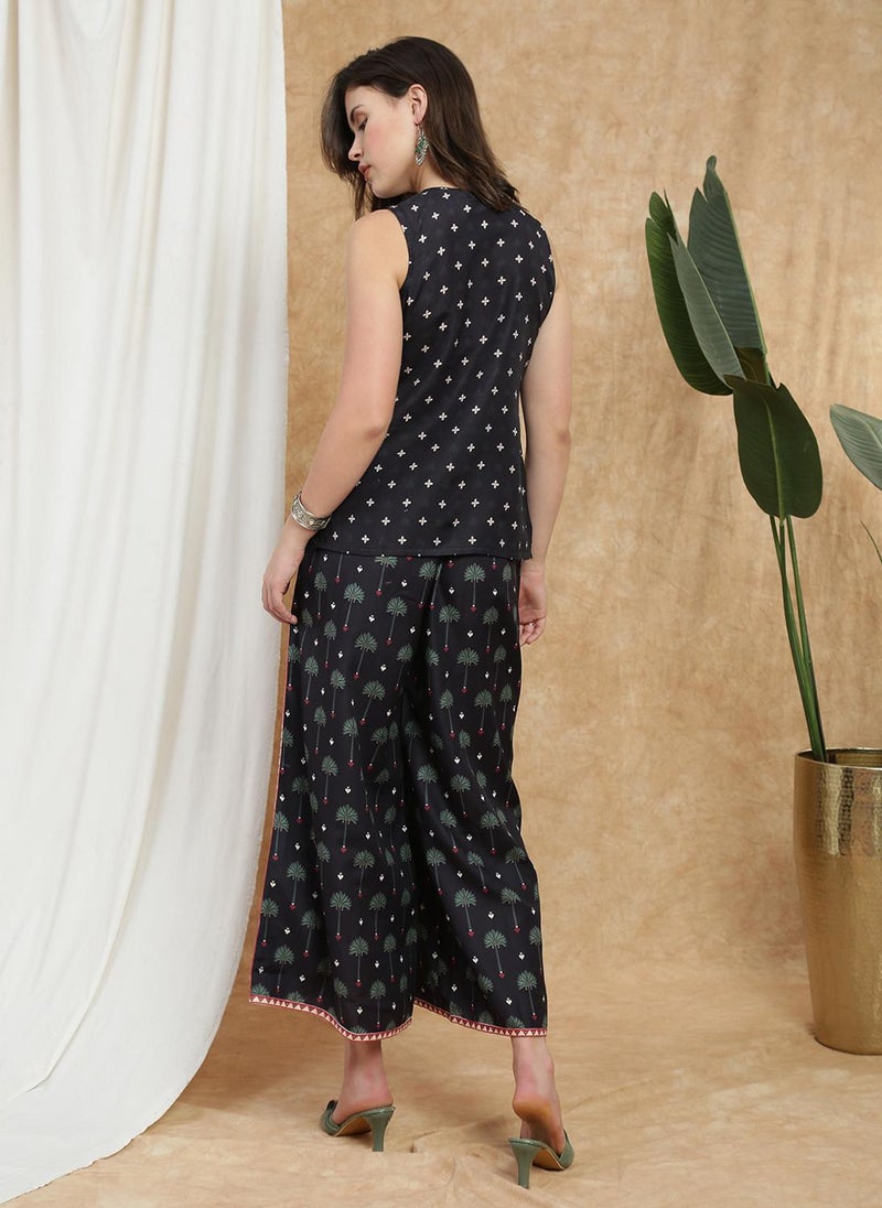 جلو باص طقم تونيك بالازو نسائي بطبعة عرقية بياقة ماندرين - Image 4